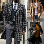 Men Double Breasted Plaid Overcoat Casual Formal Work Slim Blazer Jacket Outwear