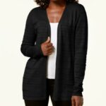 Karen Scott Black Rayon Knit Shawl Open Front Cardigan Sweater Plus Size
