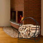 40-Inch Tubular Steel Log Hoop Firewood Storage Rack Holder Round Display Home
