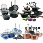 15 Piece Kitchen Cookware Sets Non stick Granite Diamond Blue Pots and Pans Set