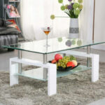37" Rectangular Coffee Table Tempered Glass Shelf Modern Living Room Furniture