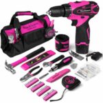 Pink Drill Set for Women 137 Piece Hand and Power Tools with 12V Cordless Drill