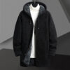 Fall Winter Men Fleece-lined Mid-length Zipper Hooded Sweater Cardigan