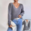Y2k Clothes V-Neck Sweater Ladies Winter Backless Streetwear Bandage Cashmere