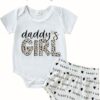 Toddler Baby Girl Clothes Summer Outfits Romper, Daddy's Girl Romper Baby Girl Father's Day Clothes Shorts Set (3 Piece Set)