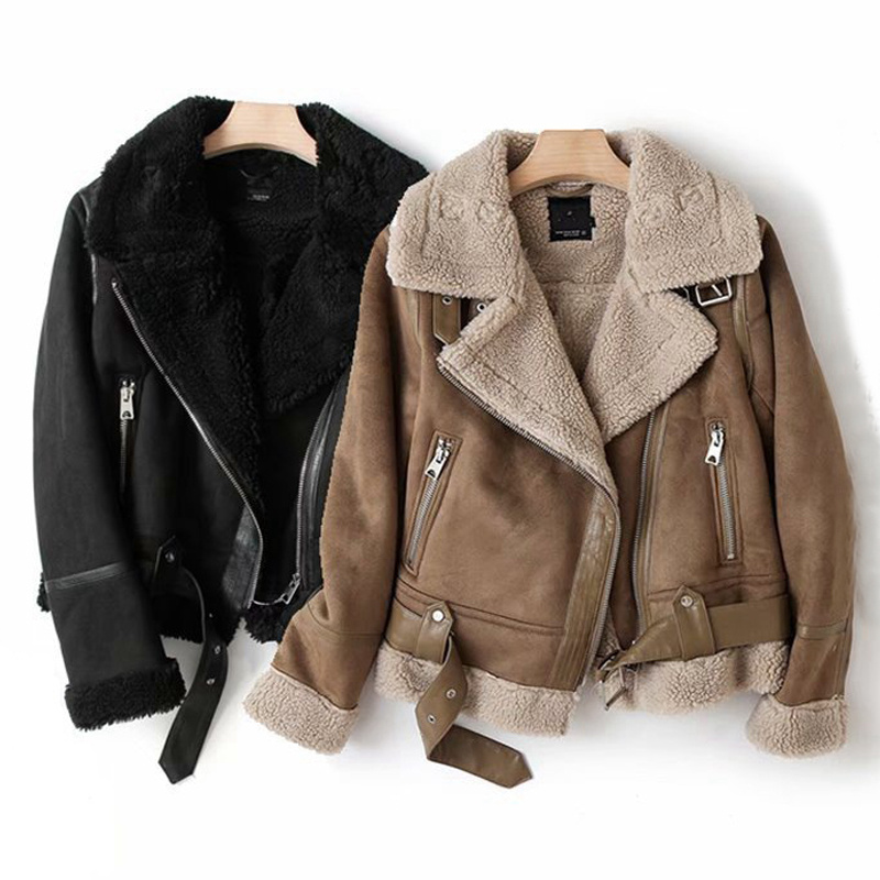 Women's Faux Suede Lamb-Fleece Moto Jacket