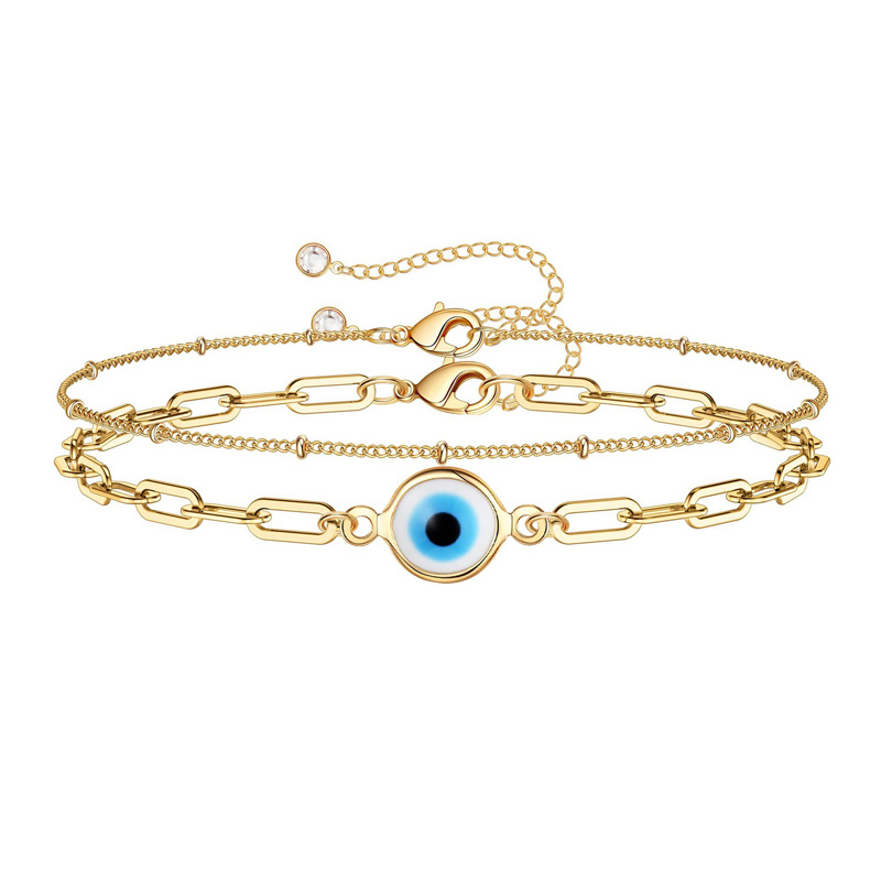 Dainty Gold Bracelets for Women, 14K Filled Adjustable Layered Bracelet