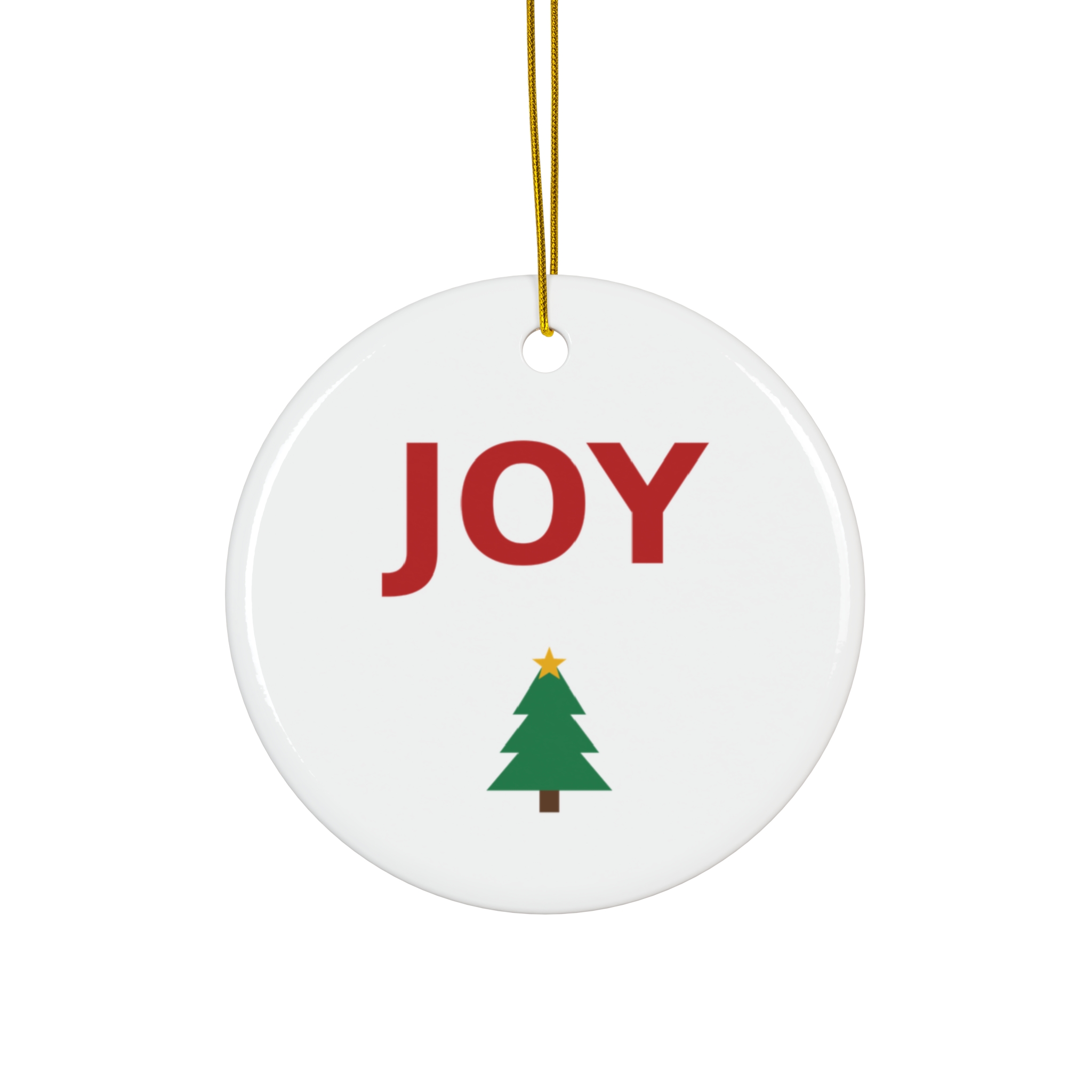 Joy Christmas Ornament, Round Ceramic Holiday Ornament