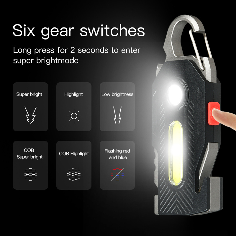 Multifunctional Charging Emergency Light Convenient Keychain Work COB High Brightness