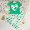 Girl's Clover Print 2-Piece Set, Short Sleeve T-Shirt And Flare Leg Pants For Spring And Summer