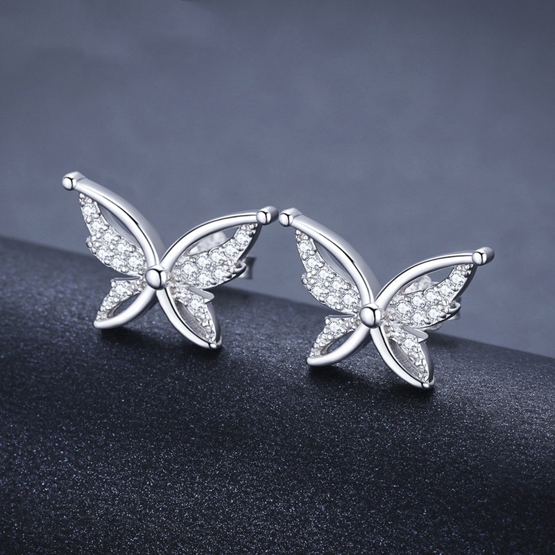 Personality All-Match Full Rhinestone Zircon Butterfly Copper-Plated Stud Earrings