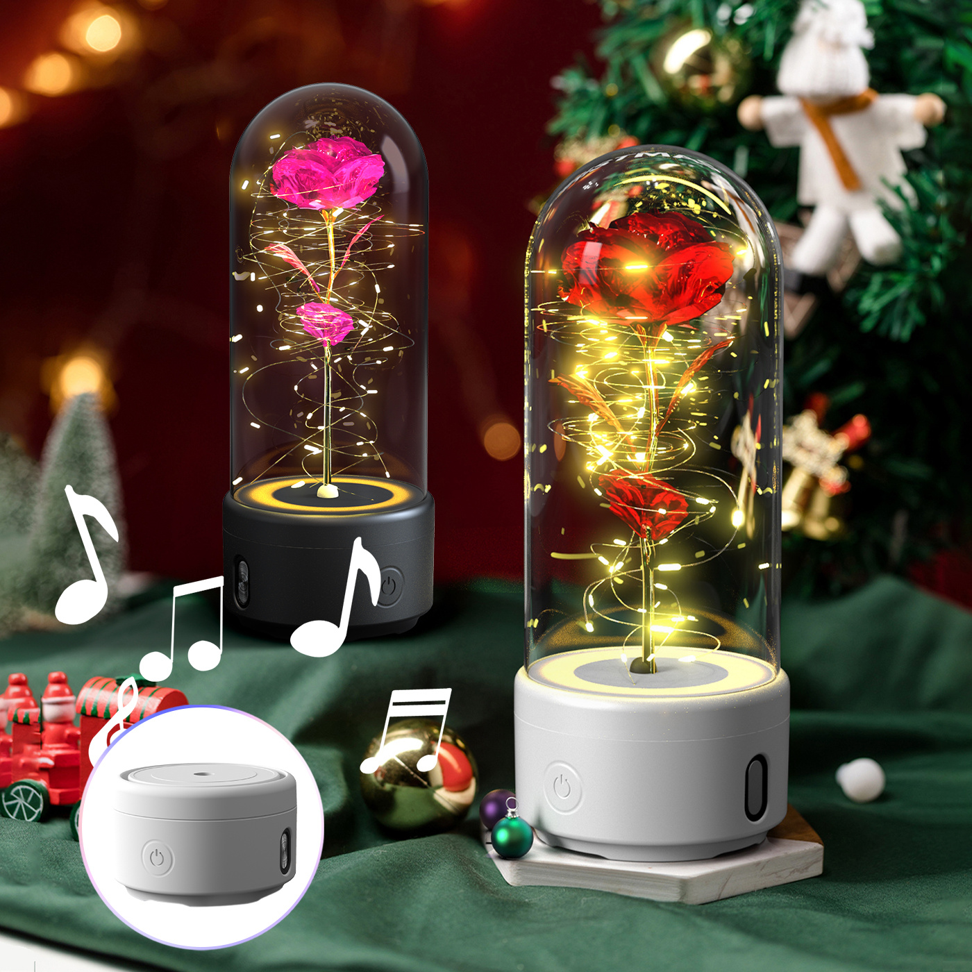 2 in 1 Rose Flowers LED Light and Bluetooth-Compatible Speaker