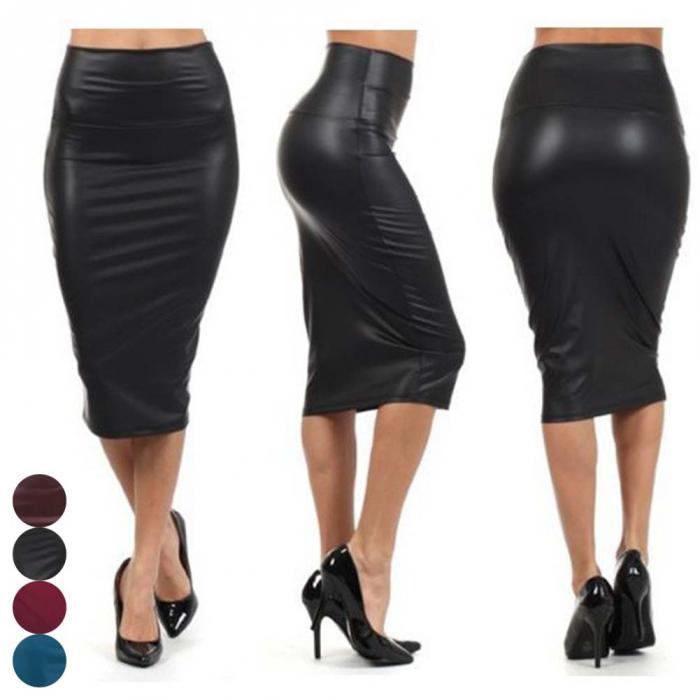 Women's High-Waist Faux Leather Pencil Skirt