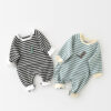 Male And Female Baby Cartoon Striped Dinosaur Embroidery Long-Sleeved Jumpsuit