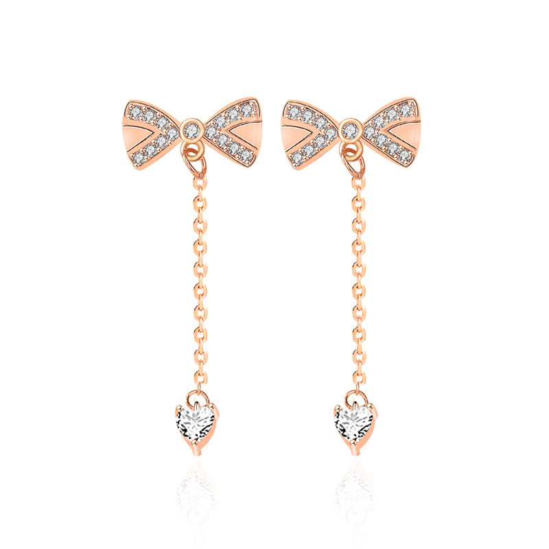 Sterling Silver Bow Tassel Stud Earrings