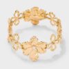 Gold Stretch Flower Bracelet with Rhinestones