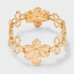 Gold Stretch Flower Bracelet with Rhinestones