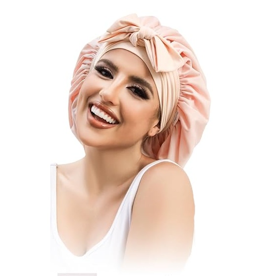 Large Satin Bonnet Silk Bonnet Hair Bonnet For Sleeping, Double Layer Satin Hair Bonnet For Sleeping With Tie Band Shower Cap