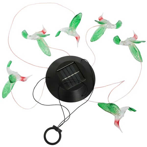 LED Solar Hummingbird Wind Chime String Lights 6 LEDs Color-Changing