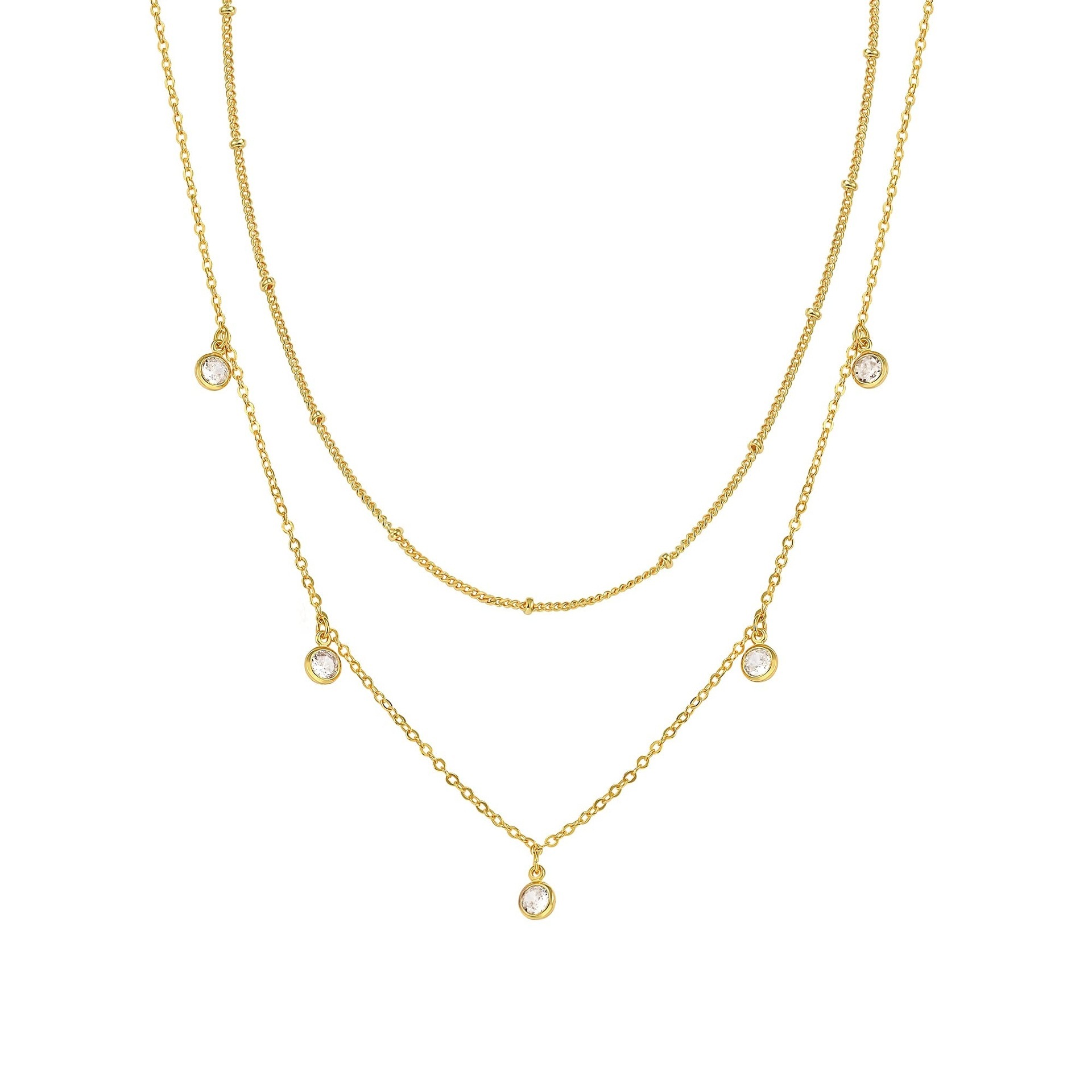 Gold Waterdrop Charm Double Layer Chain Necklace