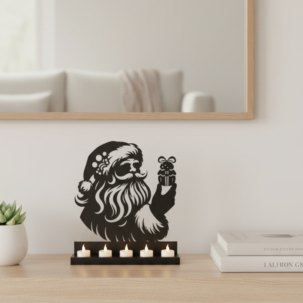 Santa Claus Rustproof Iron Candle Holder, Rustic Farmhouse Holiday Table Centerpiece Cozy, Winter, Decor For Fireplace Mantel, Thoughtful Gift