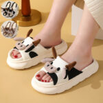 Cute Cartoon Cow Frog Slippers Linen Non-Slip Shoes Indoor Garden