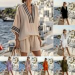 2 Piece Set Half Sleeve Oversize Pullover Top And Short Pants Summer Casual Women Patchwork Pocket Set Outfits Women's Clothing