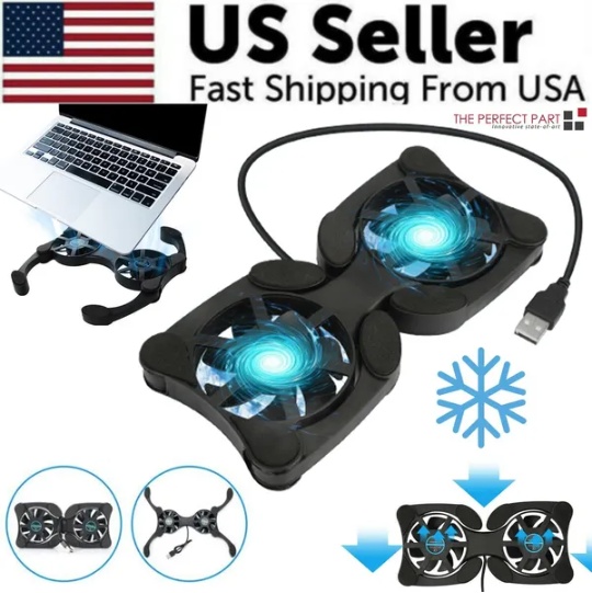 Dual Fan USB Laptop Cooling Pad, Foldable and Slim