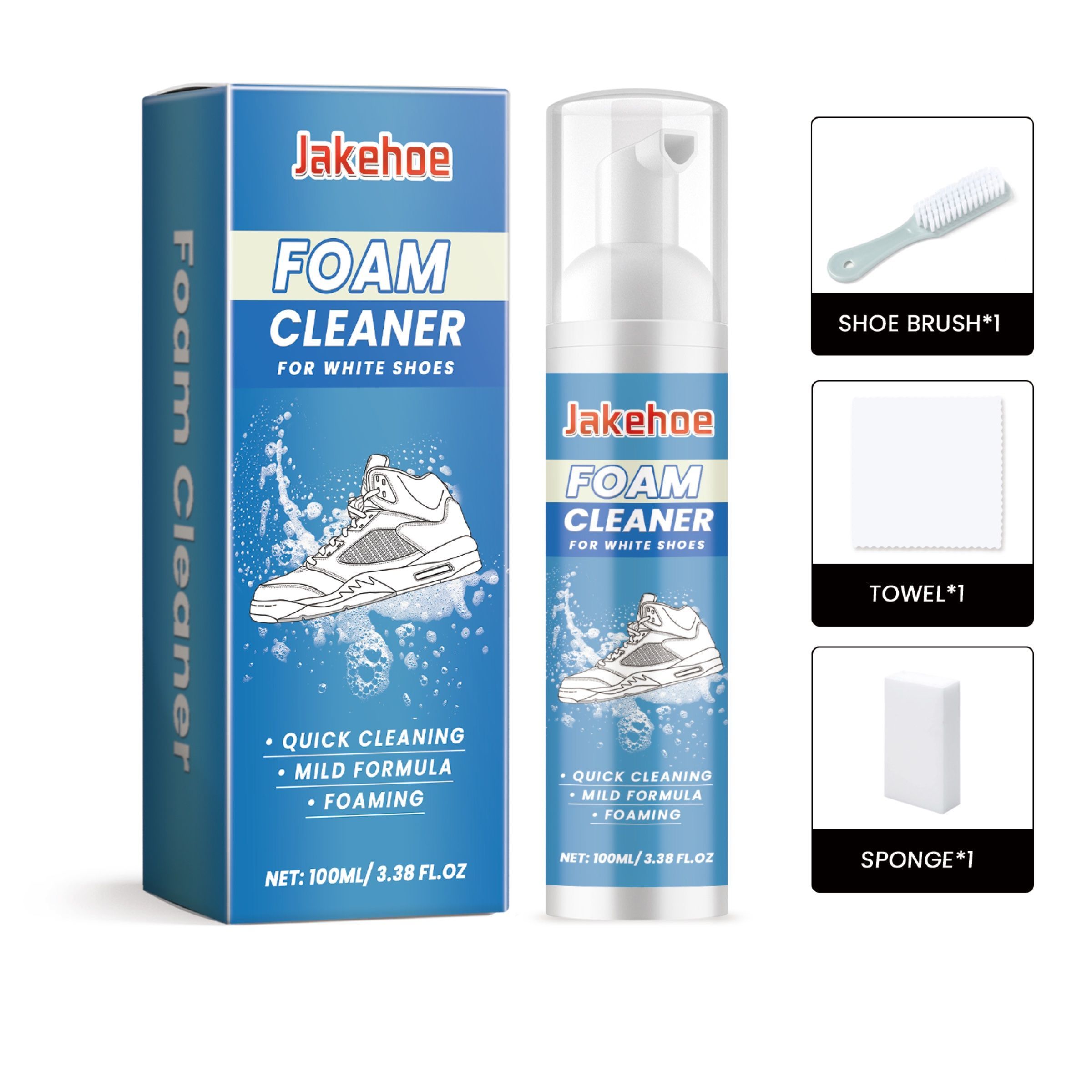 Shoe Cleaning and Care Kit, 100 ml with Brush, Sponge and Towel