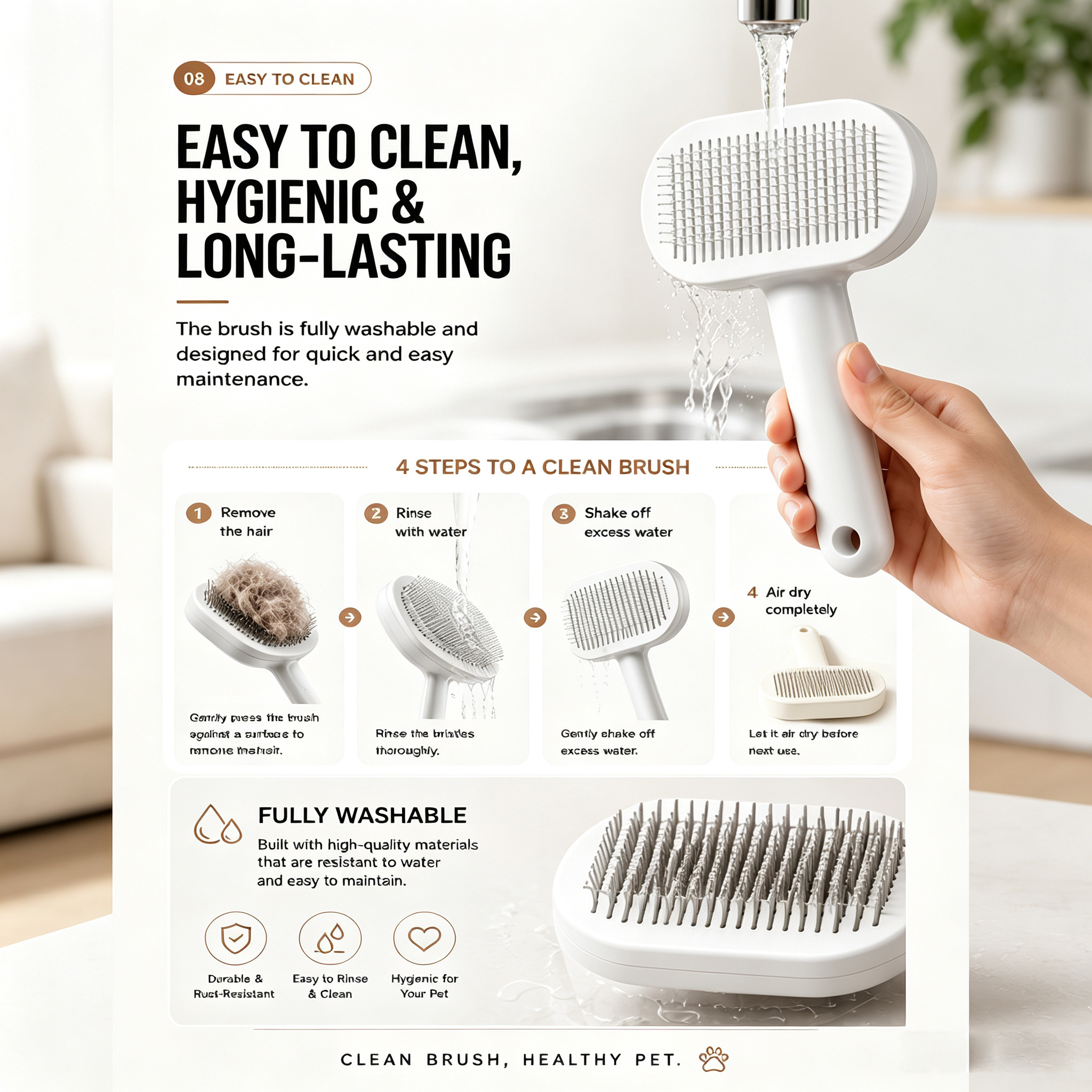 Pet Slicker Brush for Cats & Dogs, Self-Cleaning Grooming