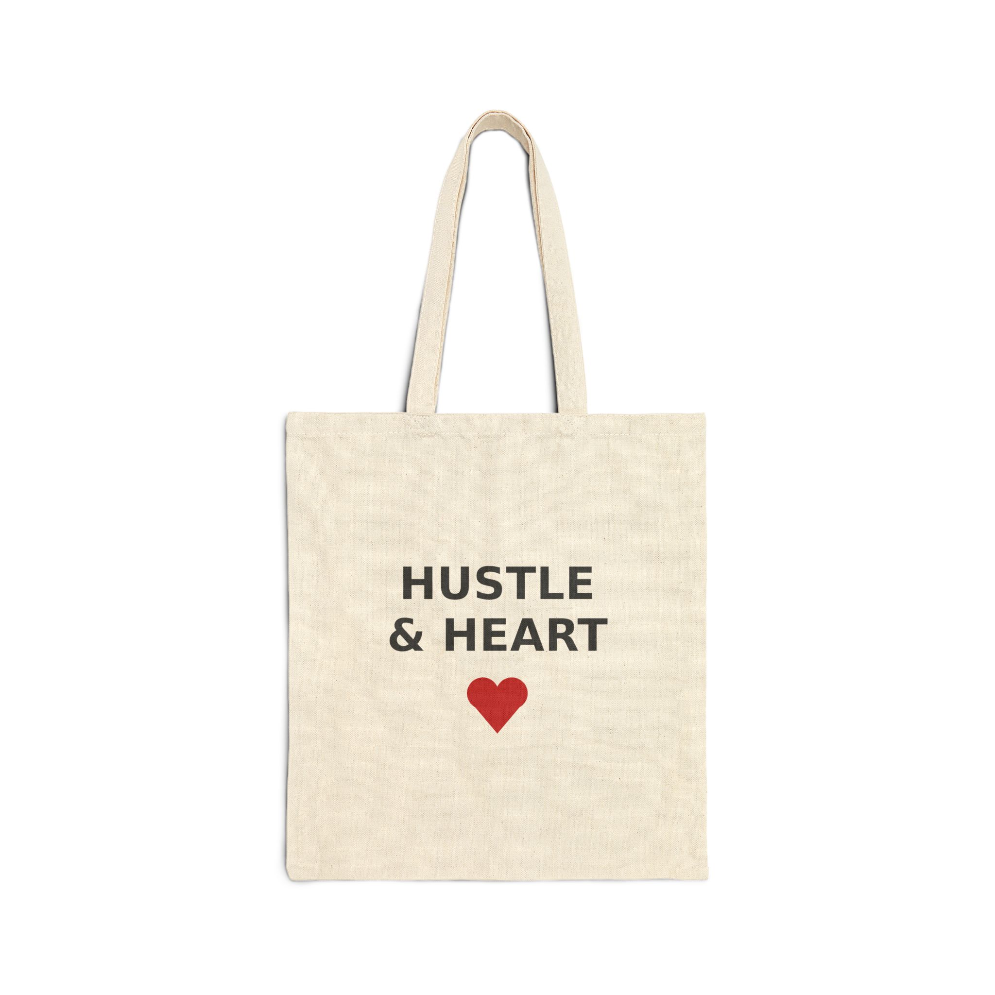 Hustle and Heart Canvas Tote Bag, Cotton Shopping Tote