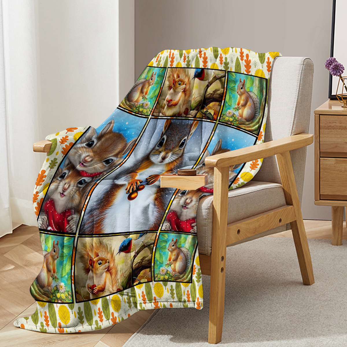 Cute Squirrel Print Throw Blanket - Soft Flannel