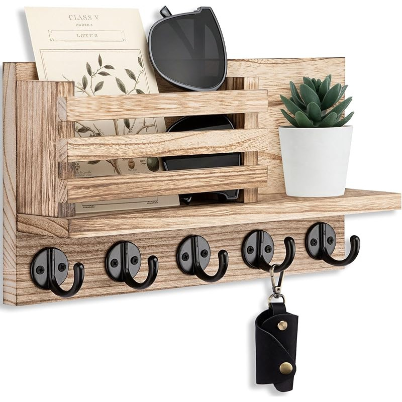 Burnt Color Wall-Mounted Key and Mail Organizer