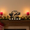 ChristmasJoy Santa Reindeer Metal Candle Holder, Rustic Farmhouse Tabletop