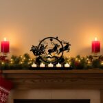 ChristmasJoy Santa Reindeer Metal Candle Holder, Rustic Farmhouse Tabletop