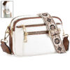 Triple-Zipper Shoulder Bag with Floral Embroidered Straps Colorblock Multi-Functional Crossbody