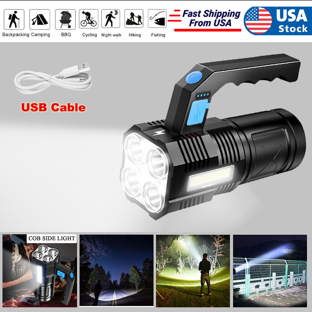 LED Flashlight USB Rechargeable Torch COB Spotlight Camping Light Emergency