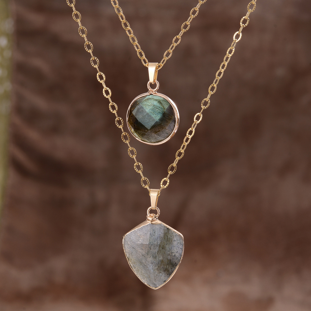 Moonstone Pendant Double Chain Necklace Valentine's Day