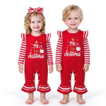 Baby My First Christmas Outfit, Infant Boy Girl Santa Long Sleeve Romper Jumpsuit With Matching Headband, Fall Winter One Piece Christmas Bodysuit