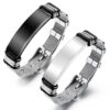 Matching Couple Bracelets Set, Black and Silver Mesh Band Bracelets