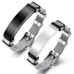Matching Couple Bracelets Set, Black and Silver Mesh Band Bracelets