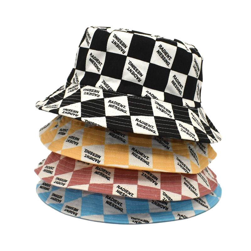 Letter Plaid Bucket Hat Women's Double-Sided Wear