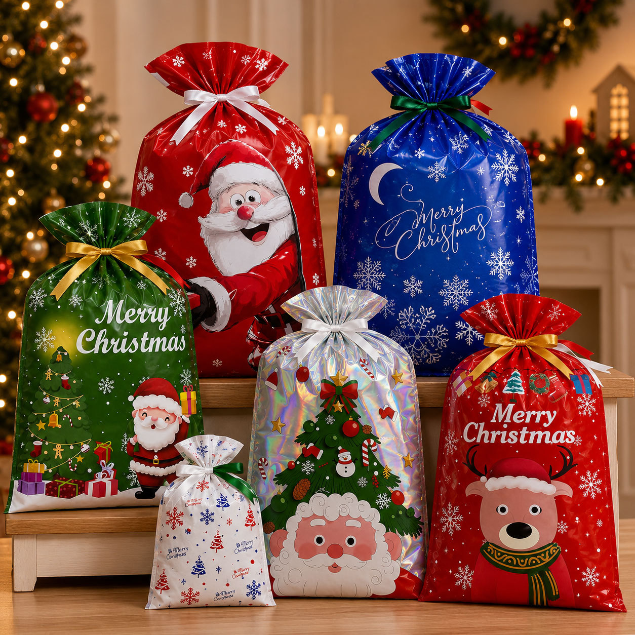 Pull-string Tied Pocket Christmas Gift Bag