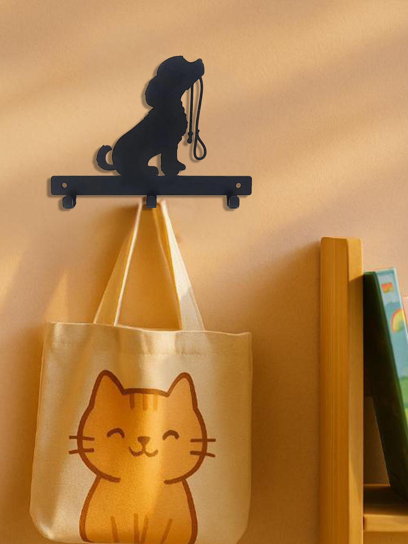 Wall-Mounted Dog Leash Holder Rack with Hooks