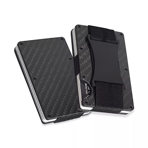 Carbon Fiber Pattern Minimalist Metal Wallet, Card Bag, With Cash Belt