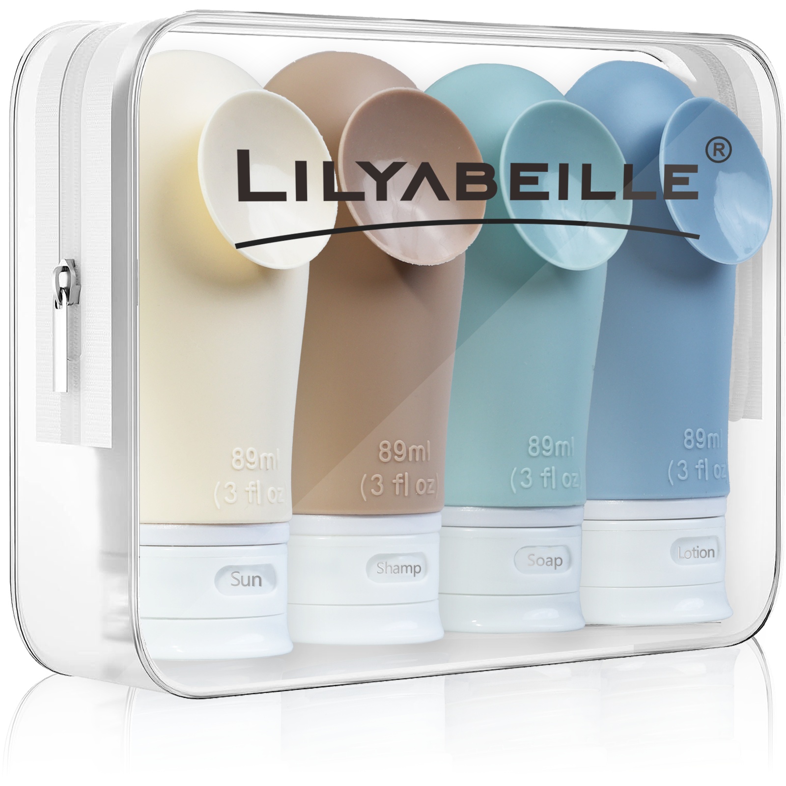 Travel Size Toiletries Bottles Kit With 4 Leak Proof Silicone Squeezable Tubes,Suction Cup Travel Bottles With Toiletry Bag Travel