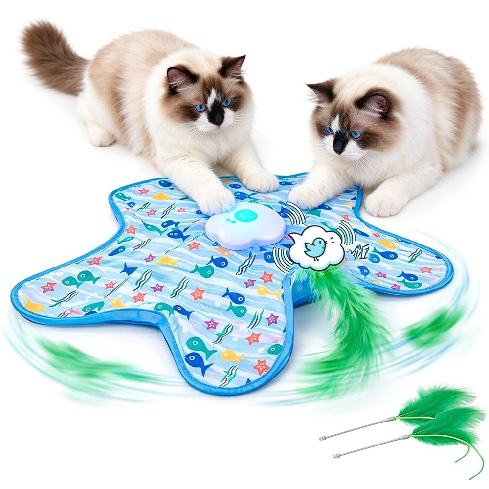 Automatic Hide and Seek Cat Toy Mat, Interactive Rotating Feather