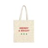 Merry and Bright Holiday Canvas Tote Bag, Cotton Gift Tote