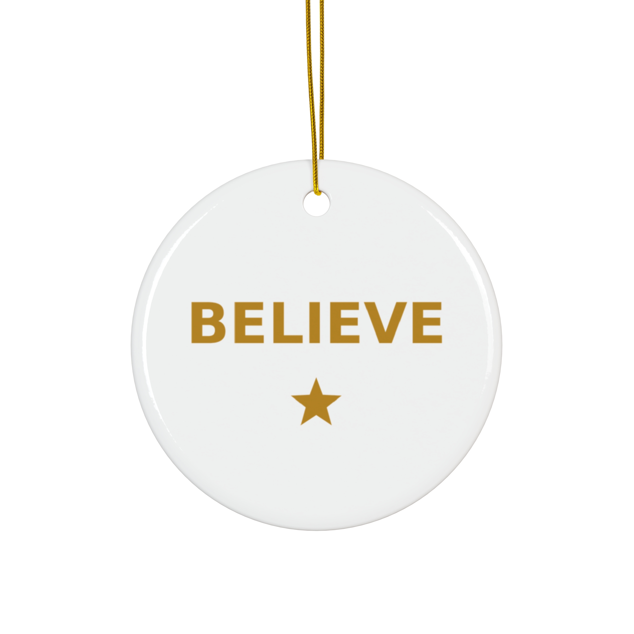 Believe Star Christmas Ornament, Round Ceramic Holiday Ornament