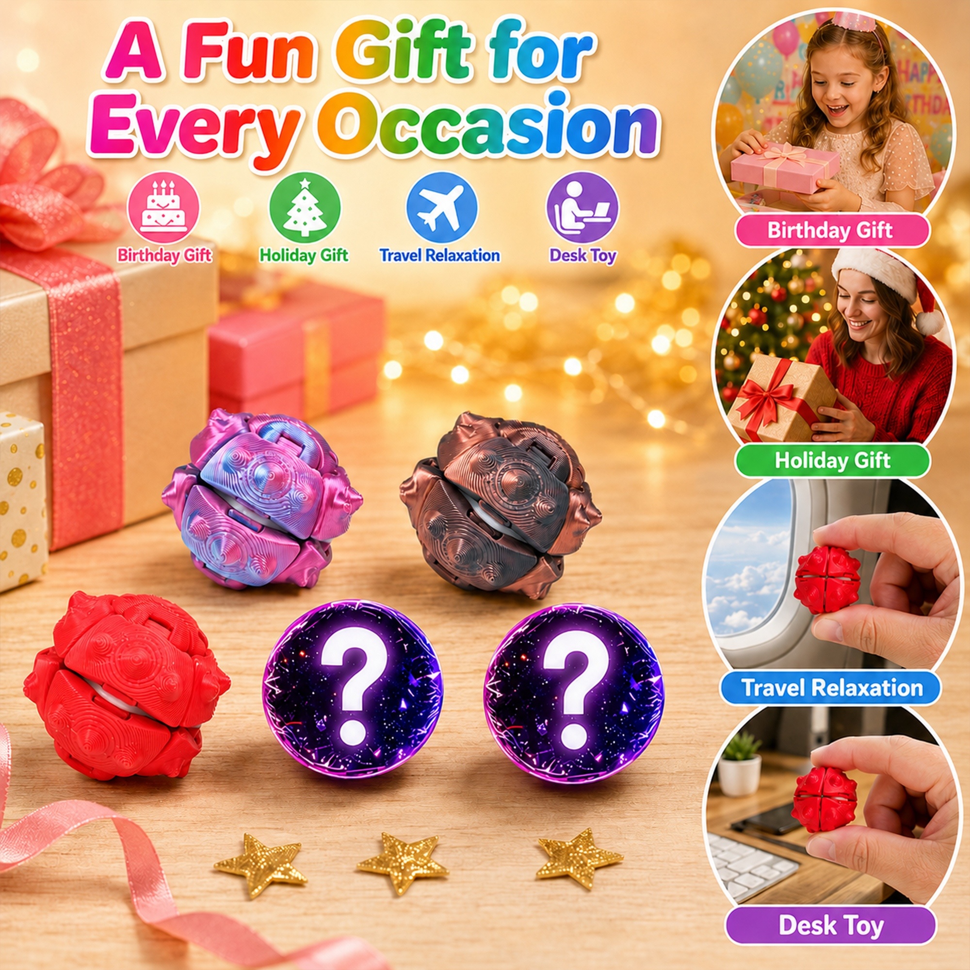 5PCS 3D Printed Textured Fidget Ball Set, Squeeze & Rebound